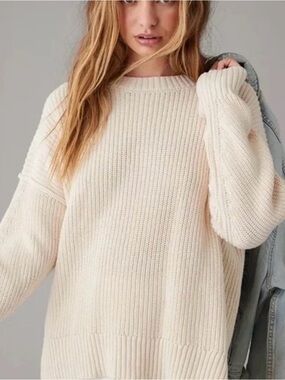 American Eagle Outfitters Cream crew neck crochet sweater